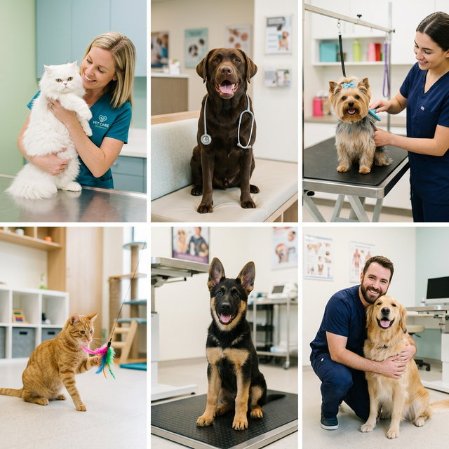 Mascotas felices en la clínica