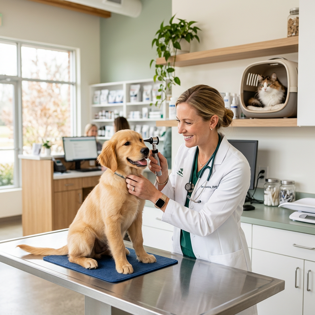 Veterinaria cuidando mascotas